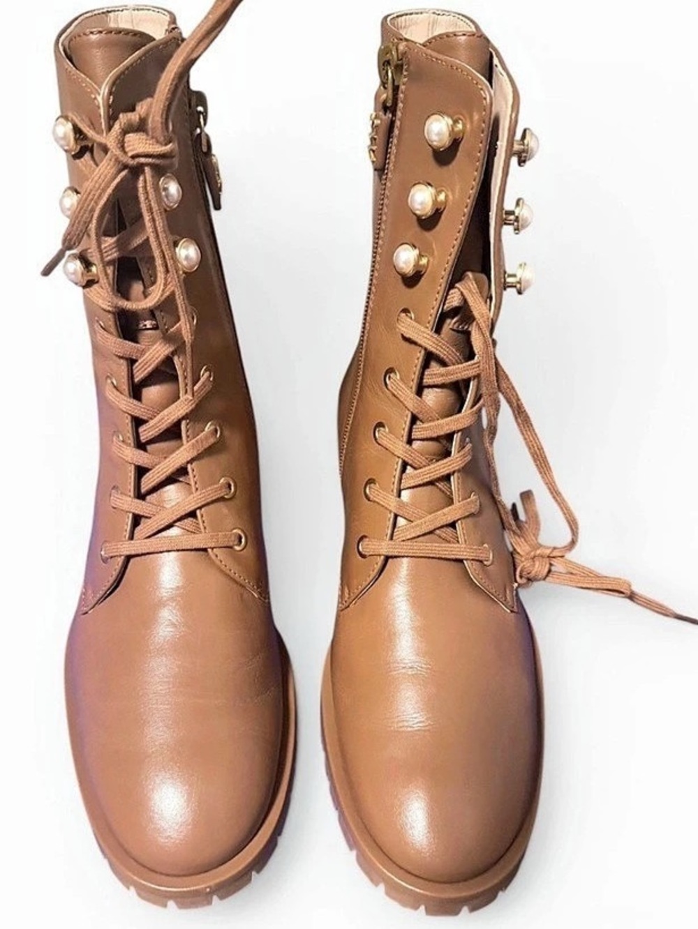 Stuart Weitzman Sondra Pearl Combat Boot Brown